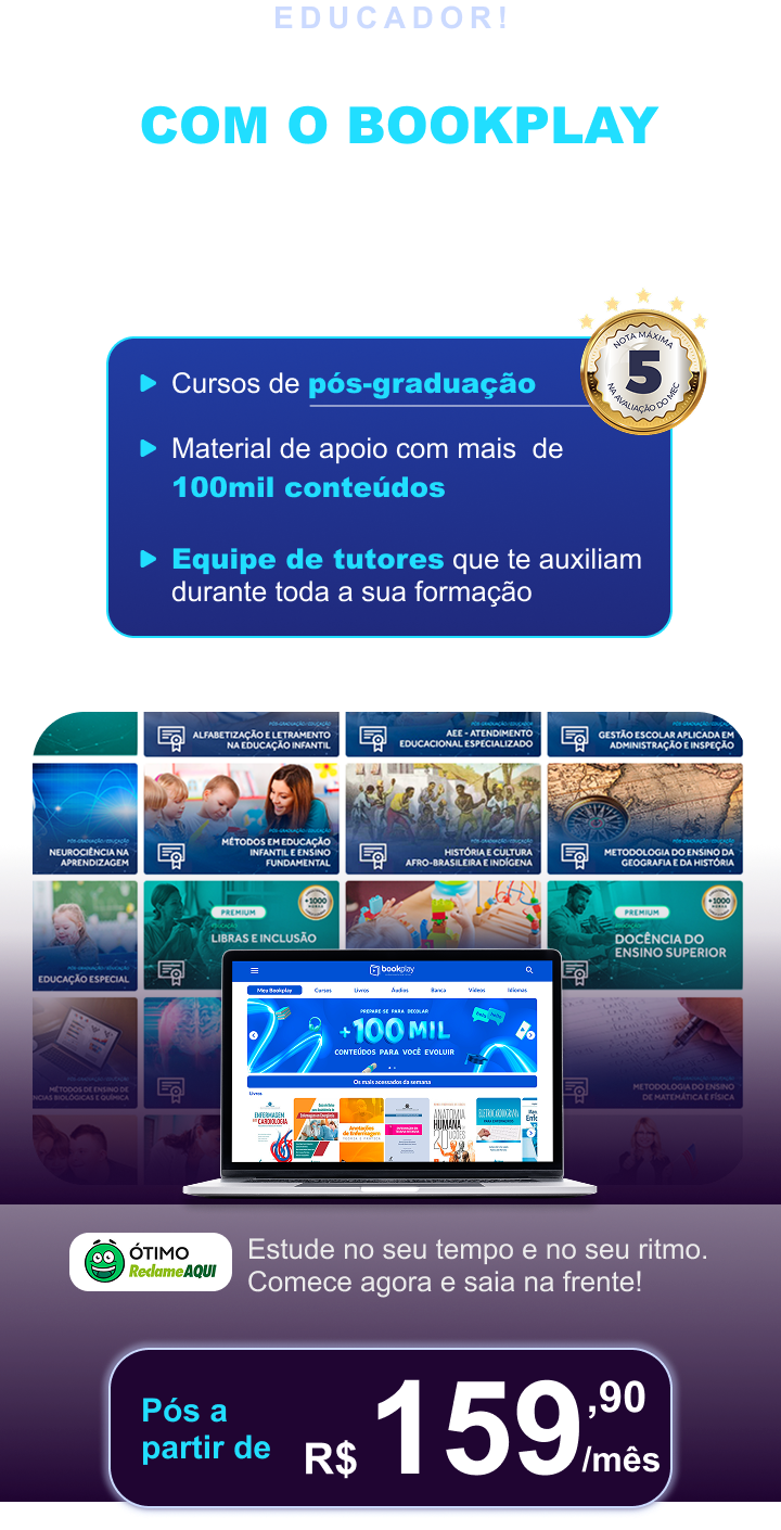 Pós-graduação e cursos online Bookplay: mais de 100 mil conteúdos, equipe de tutores, avaliação máxima no Reclame Aqui, com mensalidades a partir de R$ 159,90.